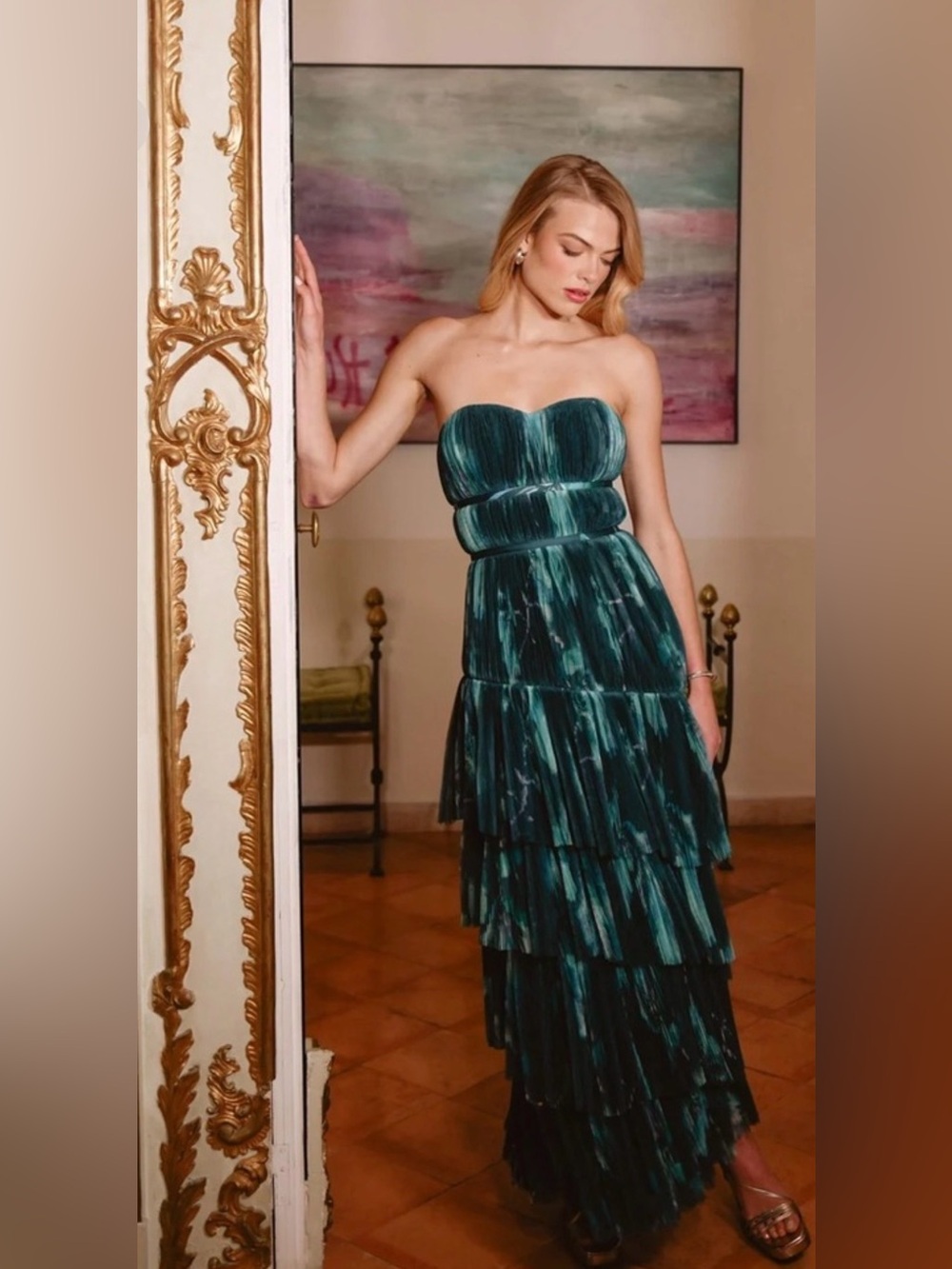 Hutch  Lanza Tiered Tulle Strapless Gown, Size 14W NWT
